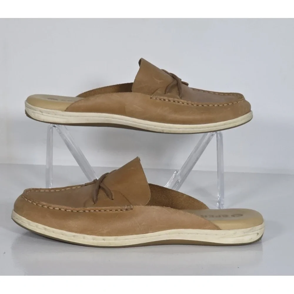 Sperry Womens 8 Mulefish Slip On Tan Leather Boat Mule Flat Shoes Casual